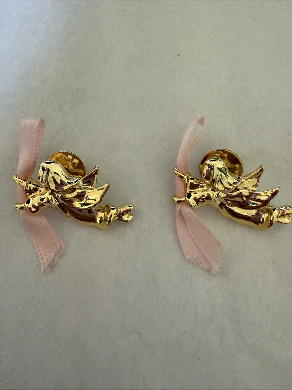Gold Angel Hair Pin with Pink Ribbon Accent